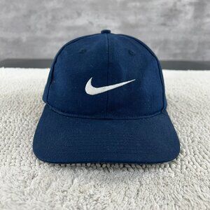 VINTAGE NIKE CENTER SWOOSH SNAPBACK HAT OSFA Y2K NAVY BLUE EMBROIDERED